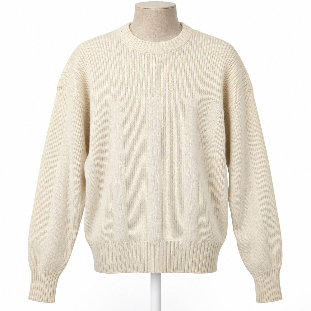 Vintage 90s Puritan Shetland Wool Sweater Mens M Cream Ribbed Classic Crewneck